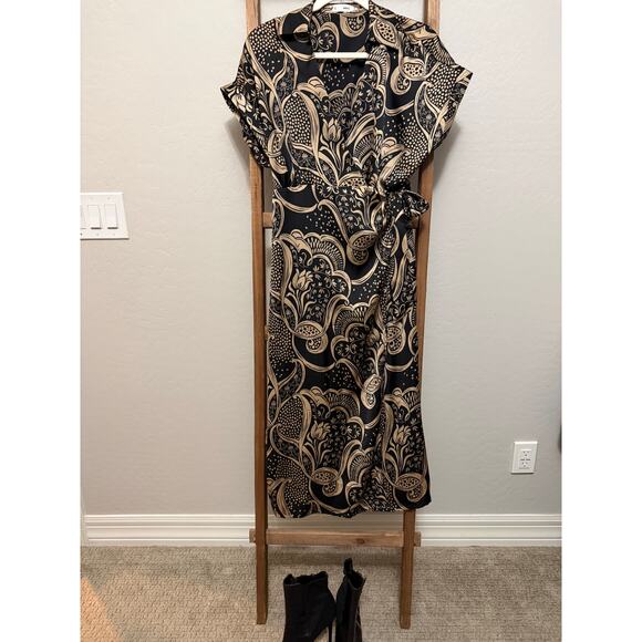 MNG (Mango) | Paisley Dress black and gold/tan | size 4/small - Picture 2 of 6